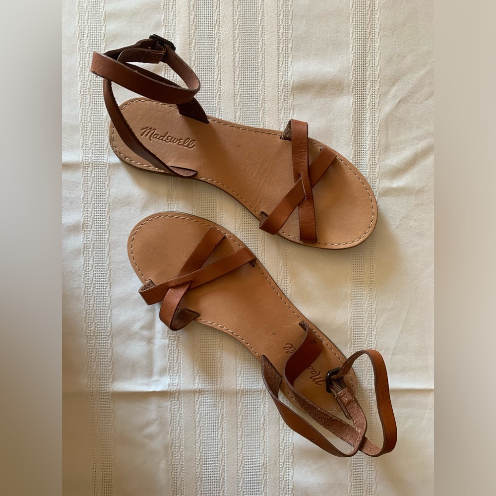 Madewell Tan Leather Boardwalk Sandals, 8.5